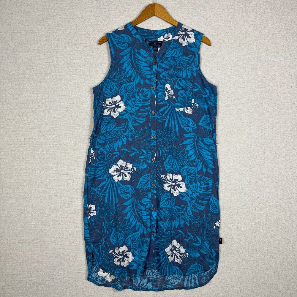 Margaritaville Island Reserve Shirt Dress Womens M Tropical Aloha Linen Blend
